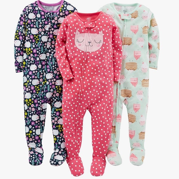 Carter's Other - Simple Joys by Carter's Toddlers Snug-Fit Footed Cotton Pajamas, 3pk - Pink Cat